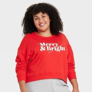 NEW! Women's "Merry & Bright" Holiday Christmas Sweatshirt, Red - Wondershop